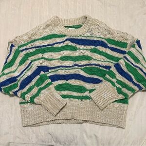Aerie‎ Intarsia Women Blue Green Oversize Relaxed Chunk Knit Sweater